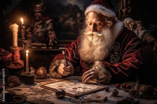 merry wish gift present christmas santa table holiday eve letter. Generative AI.
