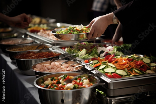 scooping the food  buffet food at restaurant  catering