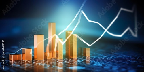Growth business dollar money stock graph investment on 3d cash currency finance banking background of profit financial exchange trade graph arrow symbol or success economy usd  diagram, Generative AI