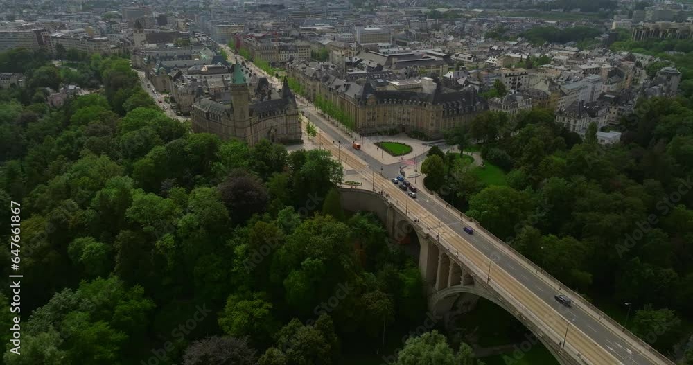 Aerial view of Adolphe Bridge in Luxembourg Aerial view of Adolphe Bridge in Luxembourg