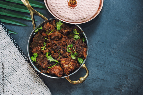 Sukha mutton or chicken, dry spicy Murgh or goat meat served hot,  mutton fry, special hot spicy traditional dish. Buffalo roast, meat pepper fry. 