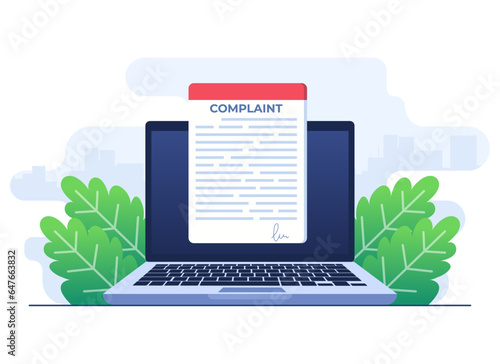Online complaint concept flat illustration vector template, Claim petition, Dislike, Bad user experience, Bad review, Negative feedback, Measures to solve problems photo