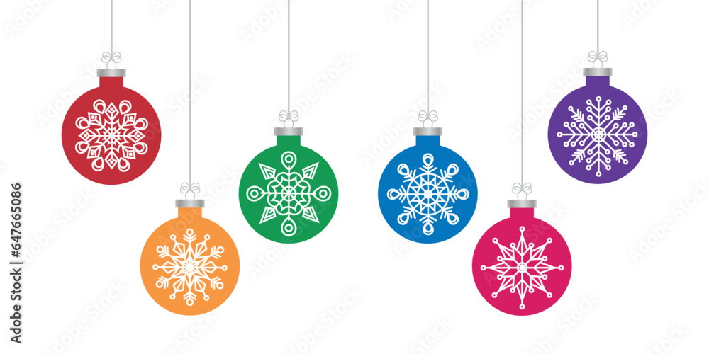 Christmas colourful balls hanging ornaments