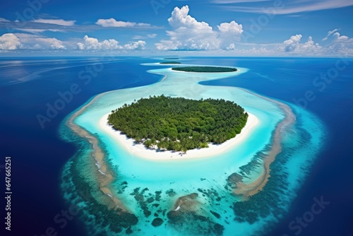 blue lagoon on tropical island top view