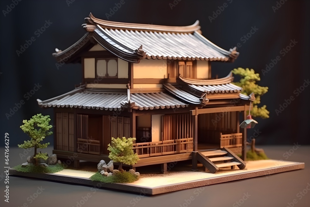 miniature old Japanese house building