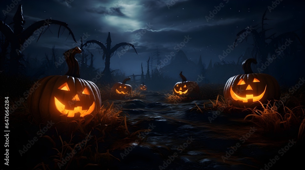 pumpkins in the darkness during halloween