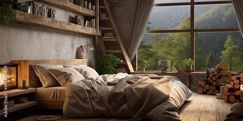Bedroom Rustic style, 3d realistic render © Savinus