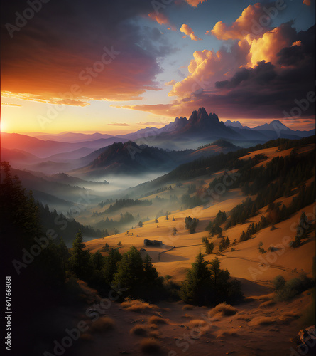 Illustration d un paysage montagneux 