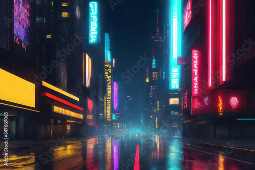 Abstract colorful futuristic night city background. Tokyo. Neon signs. Japan