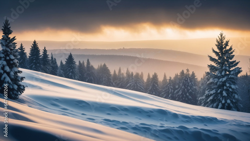 snowy winter landscape scenery sunset