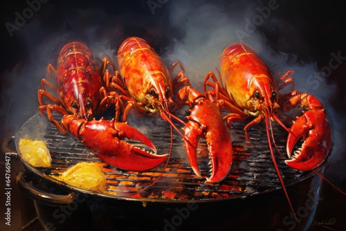 Lobsters on a grill