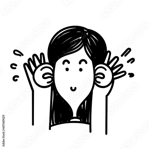 hand drawn doodle hand gesture to ear while listening illustration