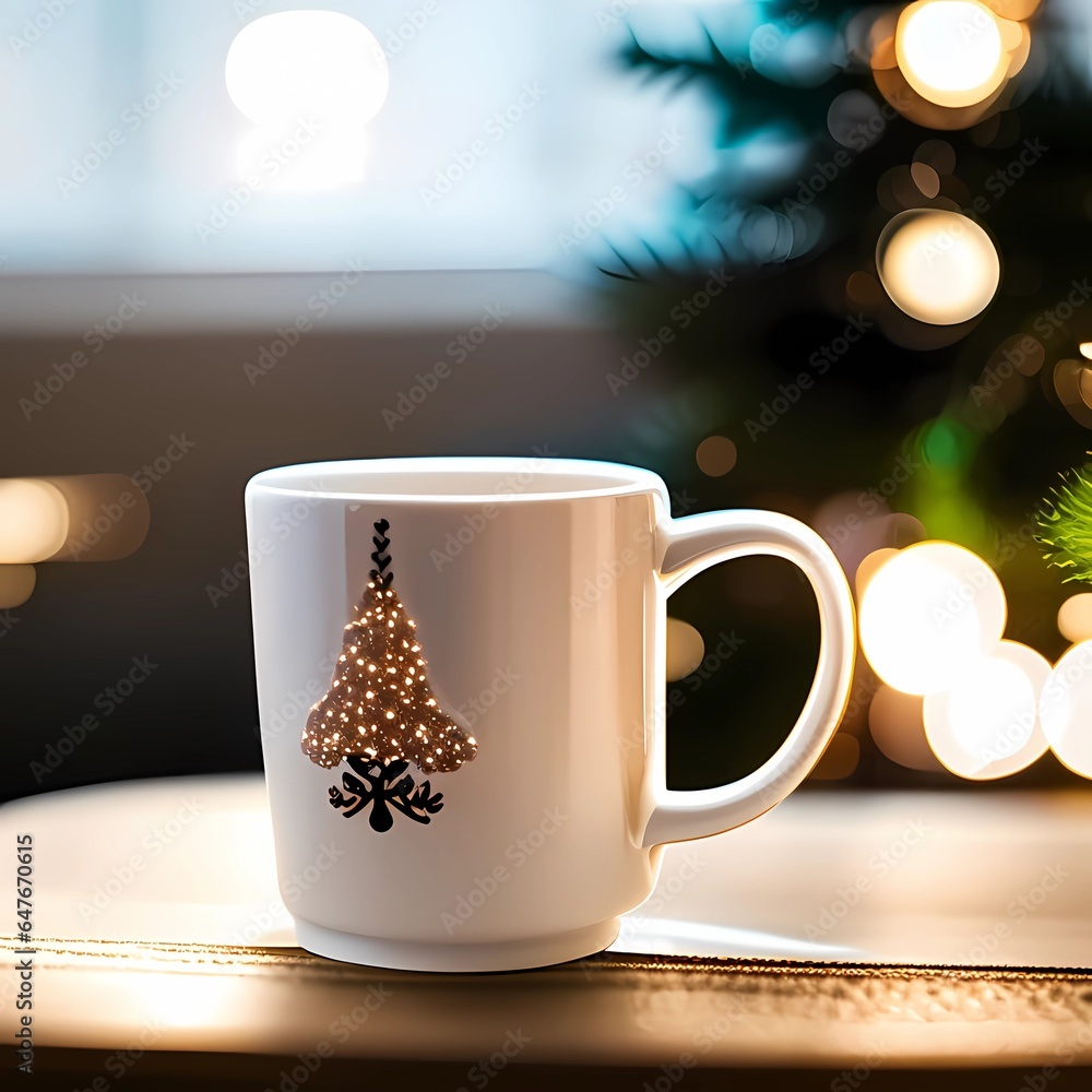 Christmas cup of coffee on a table Christmas cup of coffee on a table