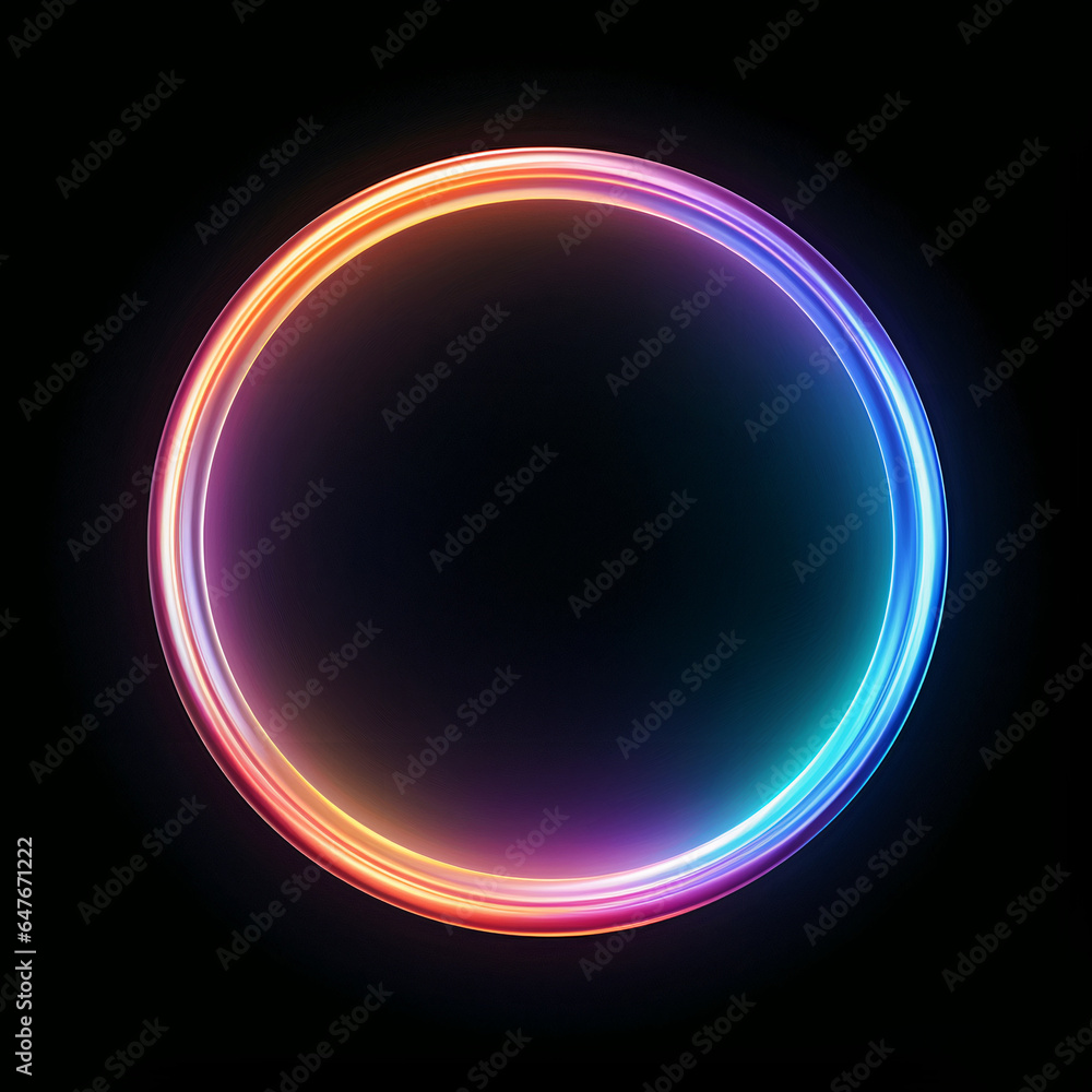 Concept of a black hole or portal of brightly glowing colorful iridescent thin circle of light on a black background Concept of a black hole or portal of brightly glowing colorful iridescent thin circle of light on a black background