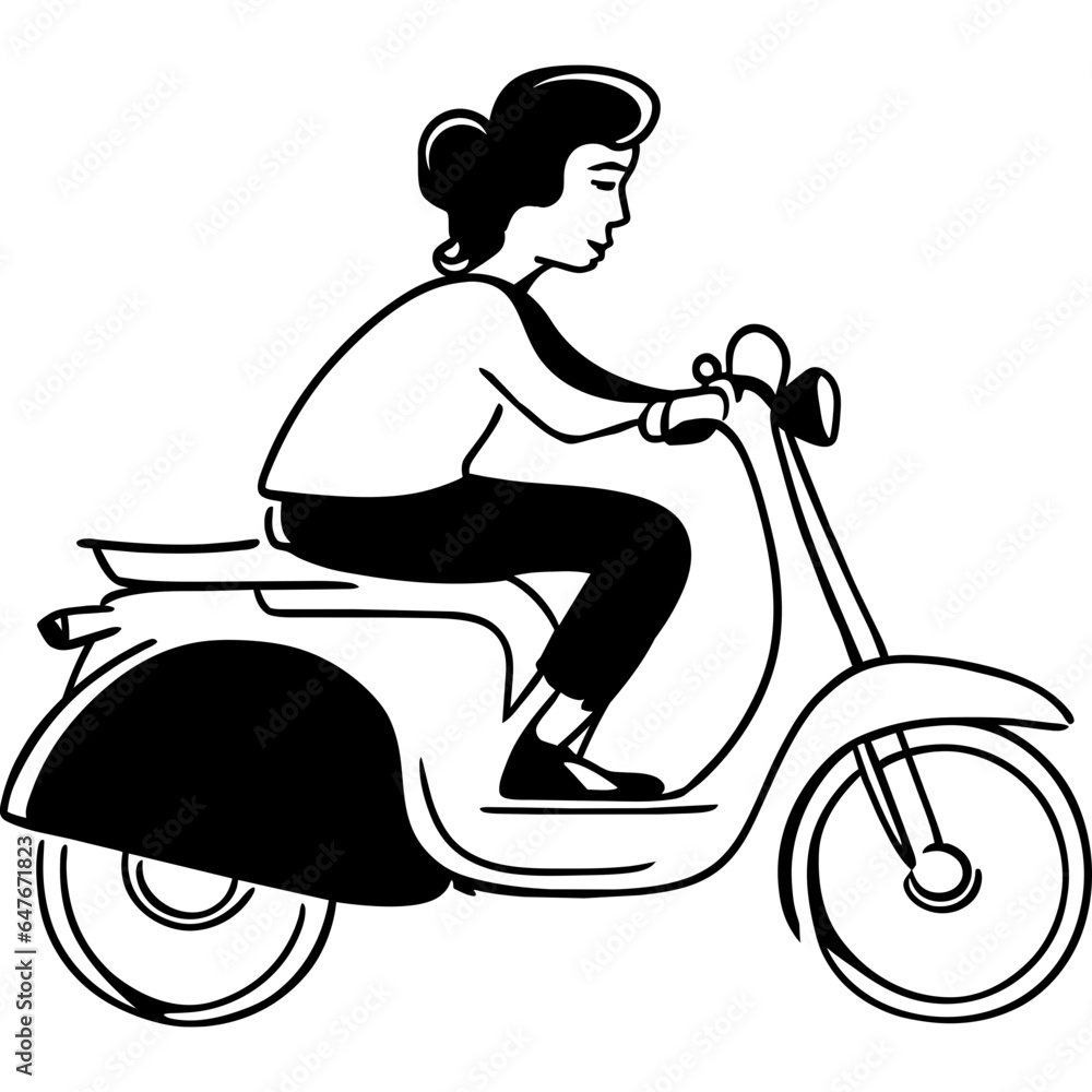 Lady Biker Riding On The Scooter Illustration