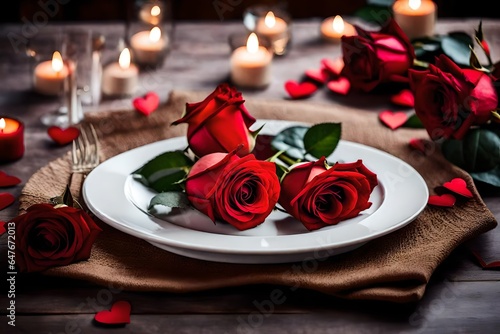 two red roses in a white plate