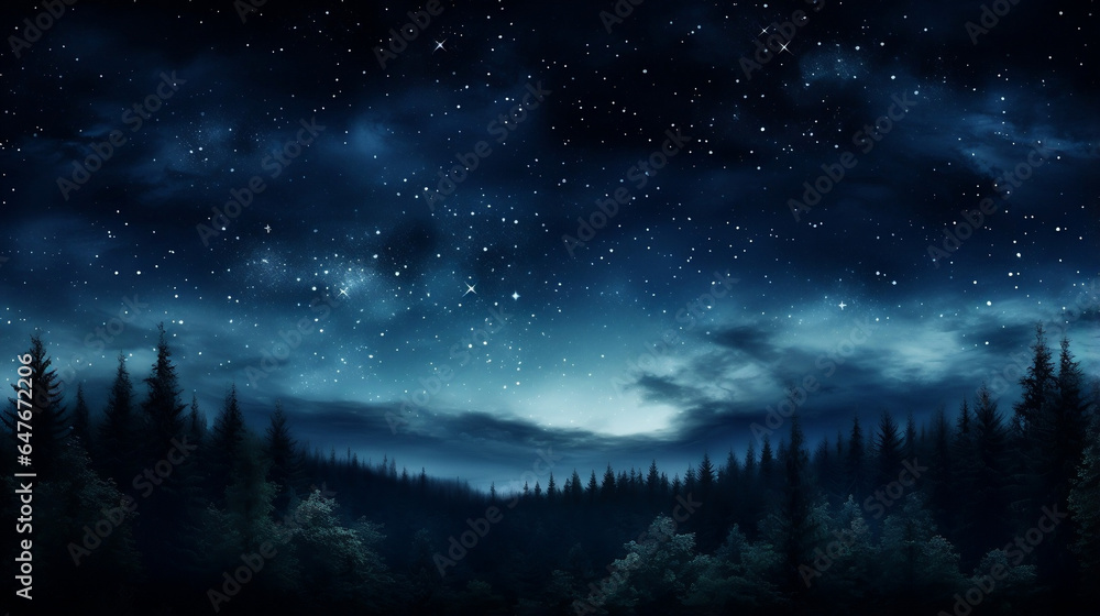 Enchanting Night, A Stellar Landscape of Trees and Stars