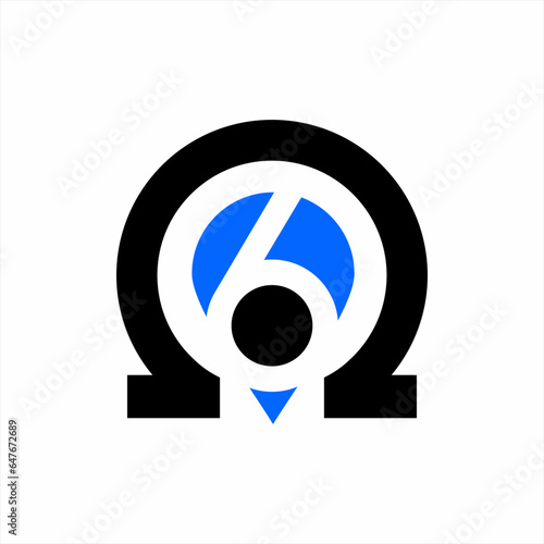 Omega 6 logo design. Illustration of the omega symbol with water drops and the number 6.