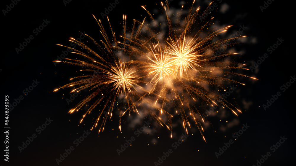 realistic fire work on black isolated background