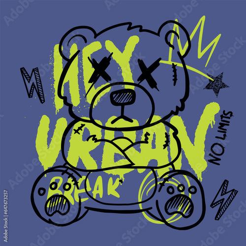  typography boys print with slogan and teddy bear