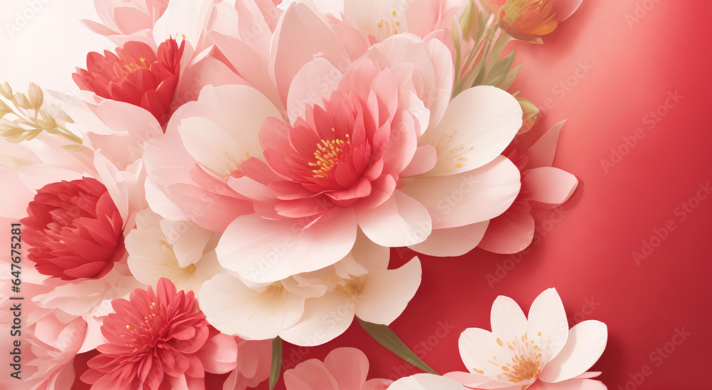 Colorful floral background . Template with flowers for greeting card. AI
