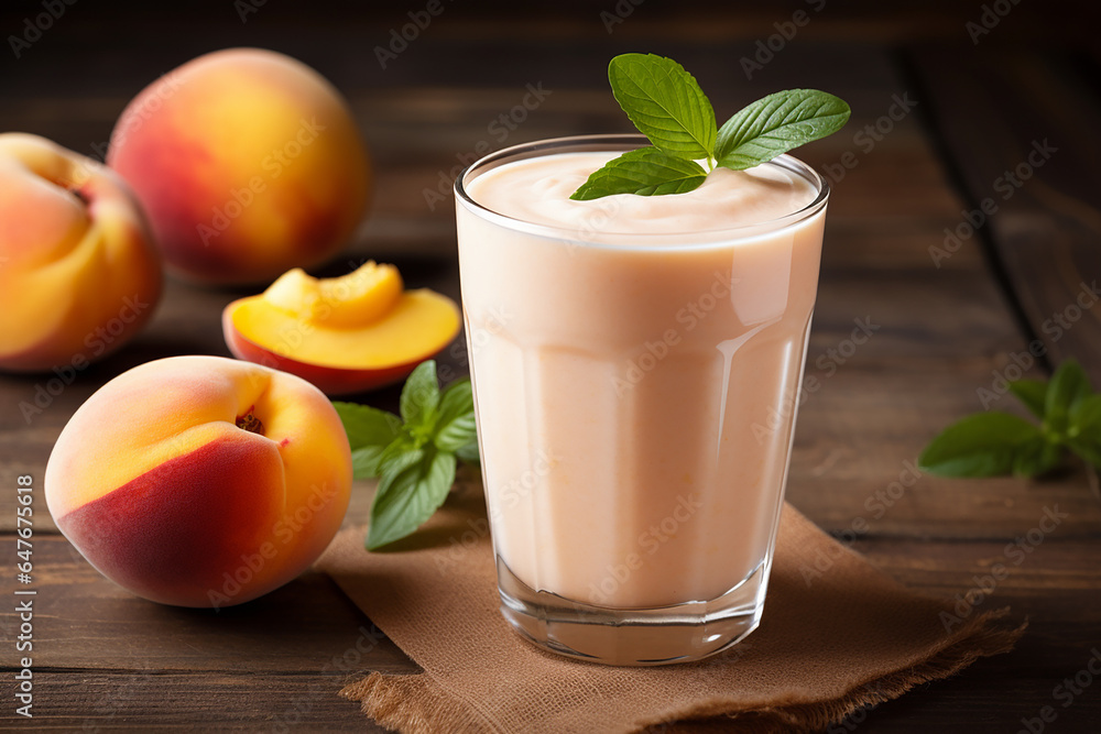 Breakfast beverage consisting of peach-flavored Breakfast beverage consisting of peach-flavored