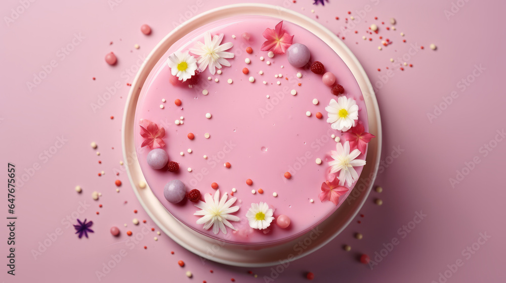 Close-up shot of a decorated birthday cake. Beautiful cake for anniversary or celebration Close-up shot of a decorated birthday cake. Beautiful cake for anniversary or celebration