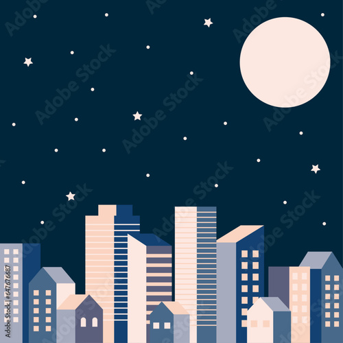バナーセット_ビル群_夜空