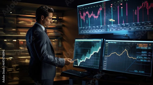 Successful Business Man Wearing Suit with Stock Chart Background