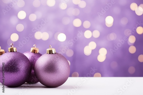 Purple christmas balls over blurred background