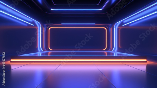 Futuristic banner illuminated by neon lights creating a cyber ambiance.