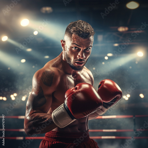Emotional strong man boxers in dynamic action in boxing ring © Andrii IURLOV