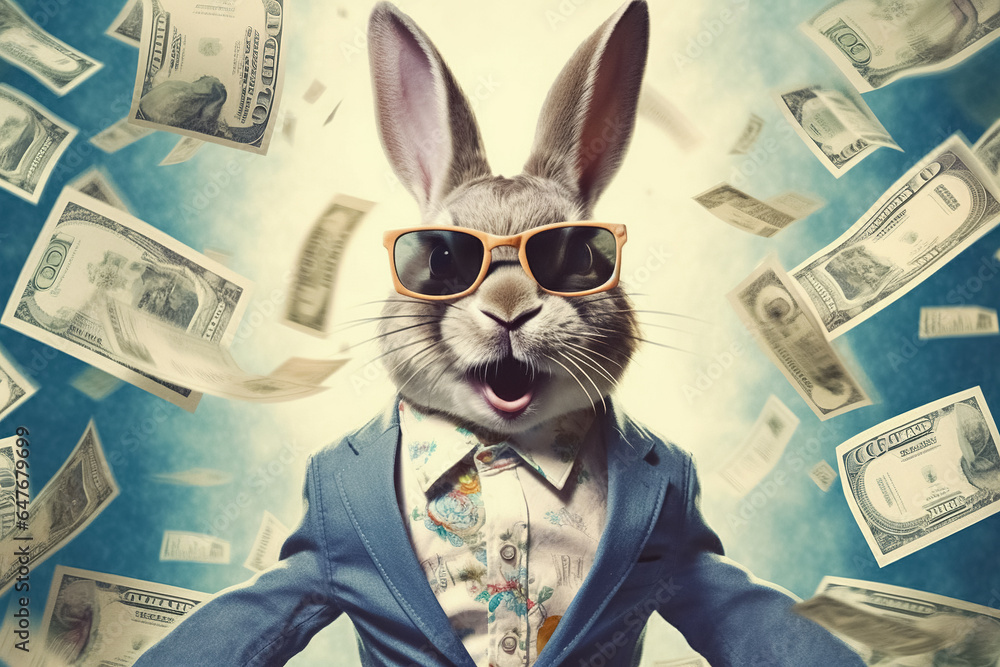 rich rabbit in sunglasses. Generative Ai - obrazy, fototapety, plakaty 