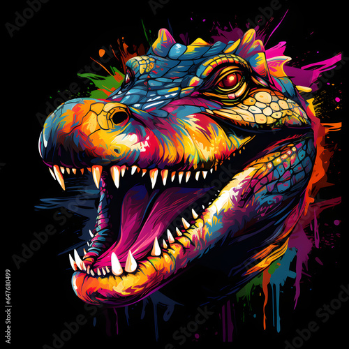 Colorful poster with angry alligator in vector design style isolated on black background