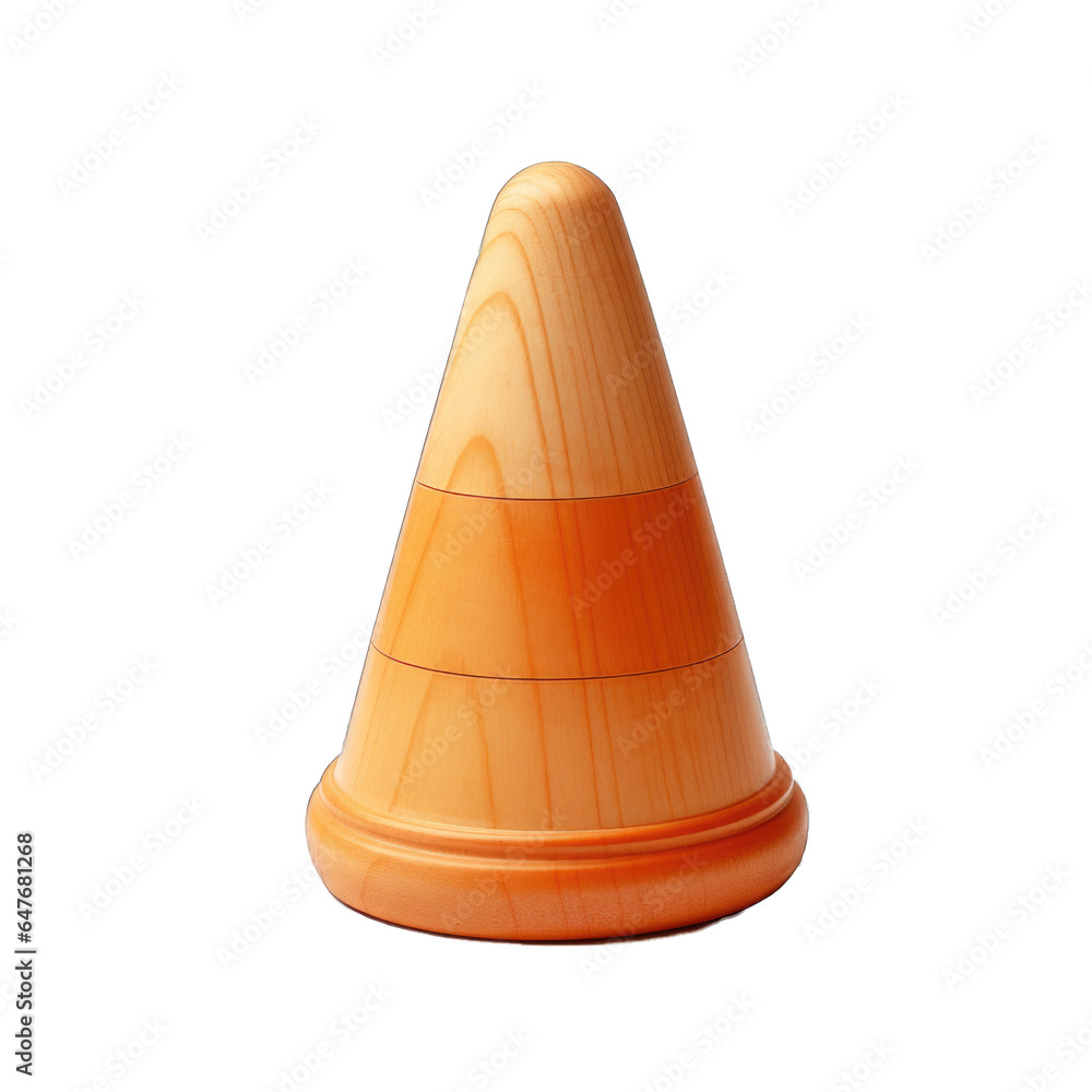 Wooden play traffic cone, wooden toy isolated on transparent background Wooden play traffic cone, wooden toy isolated on transparent background