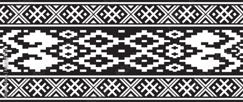 Vector monochrome seamless Belarusian national ornament. Ethnic endless black border, Slavic peoples frame.