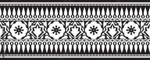 Vector seamless national Indian ornament. Monochrome black endless border, frame..