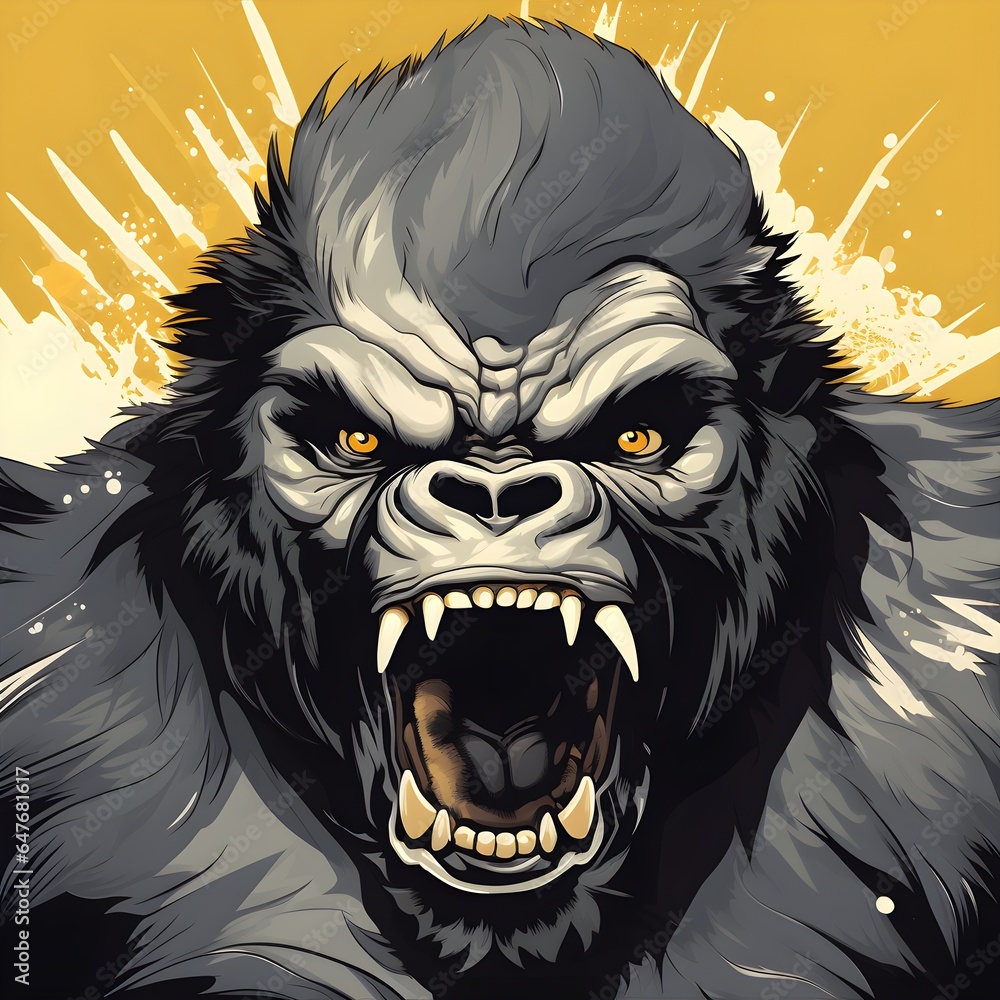 Obraz premium Handdrawn poster with gorilla heads isolated