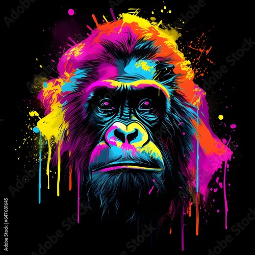 Colorful poster with gorilla isolated on black