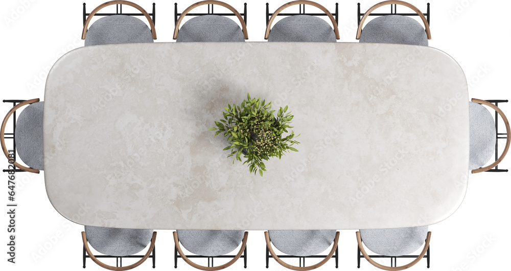 ภาพประกอบสต็อก Top view of marble dining table with chairs ภาพ | Adobe ...