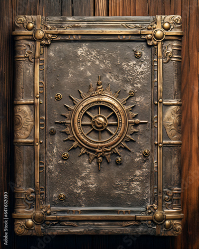 Top view of ancient nautical book on wooden table