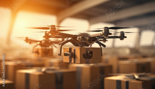 Delivery drone in the distribution warehouse