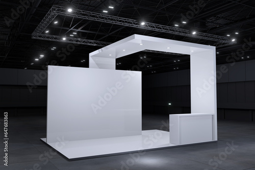 Exhibition stand for mockup and Corporate identity,Display design.Empty booth Design.Retail booth elements in Exhibition hall.booth Design trade show.Blank Booth system of Graphic Resources.3d render.