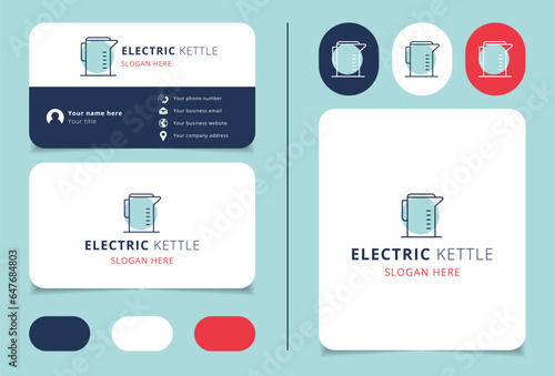Electric kettle logo design with editable slogan. Branding book and business card template.
