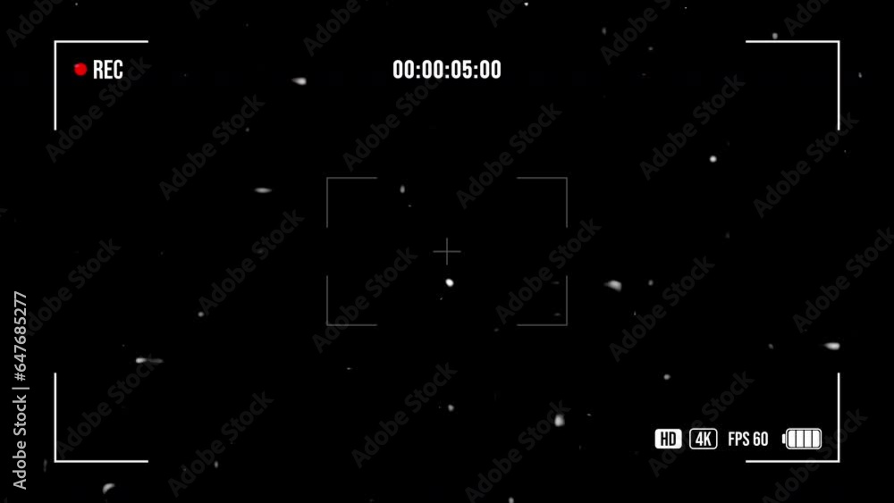 Camera recording screen overlay on black background,. Camera recording