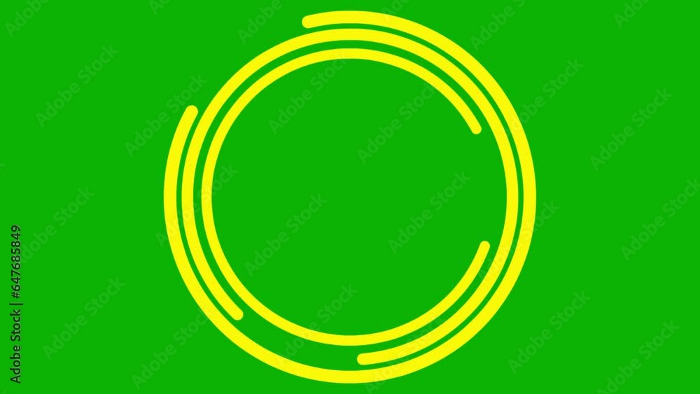 Animated yellow circular frame spins. Linear symbol rotates. Copy space for text. Vector illustration isolated on green background. Animated yellow circular frame spins. Linear symbol rotates. Copy space for text. Vector illustration isolated on green background.