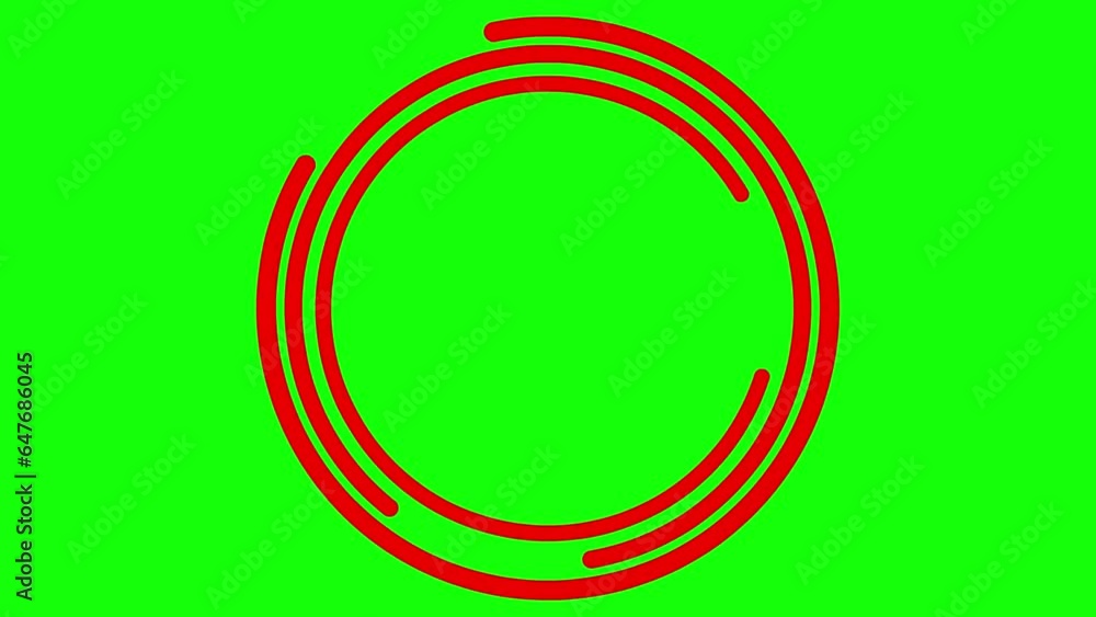 Animated red circular frame spins. Linear symbol rotates. Copy space for text. Vector illustration isolated on green background. Animated red circular frame spins. Linear symbol rotates. Copy space for text. Vector illustration isolated on green background.