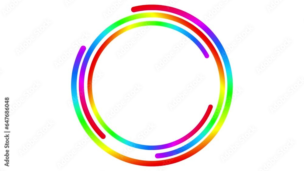 Animated colorful circular frame spins. Linear symbol rotates. Copy space for text. Vector illustration isolated on white background.