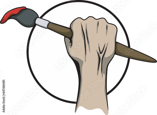 hand with brush illustration logo