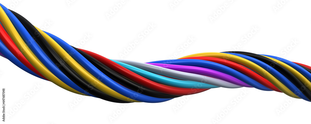 twisted multicolored plastic cables 3d render (isolated on white and clipping path) twisted multicolored plastic cables 3d render (isolated on white and clipping path)